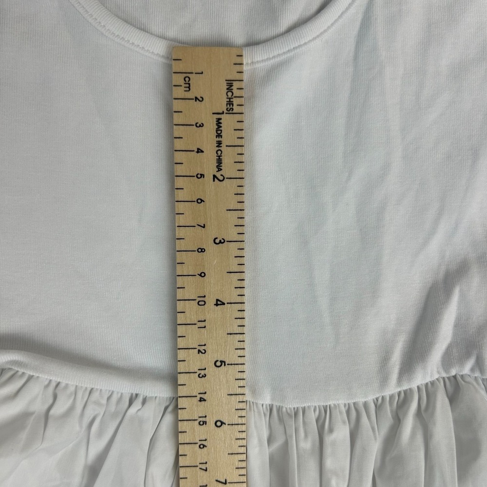 Commense Cami Midi Dress Womens M White Cotton Stretch Pleated Spaghetti Strap - Picture 6 of 12